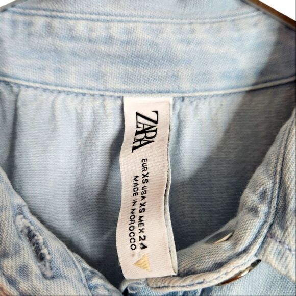 ZARA Dress Womens Extra Small Blue Ruffle Denim Mini Shirt Dress Blogger Fave - Picture 10 of 14